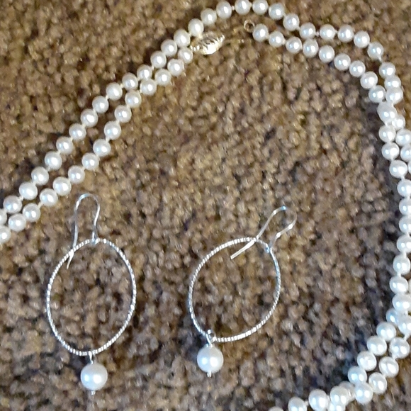 Real pearl necklace with pearl earrings - Picture 3 of 4